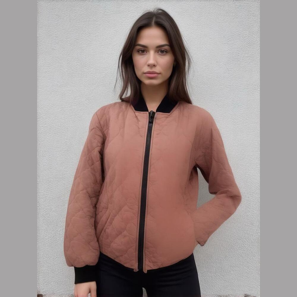 Bernardo Pink Quilted Reversible Floral Lined Zip Front Casual Bomber Jacket L